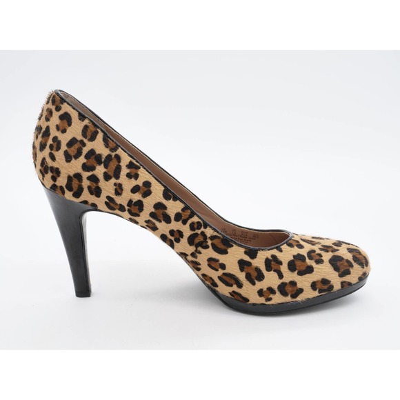 Franco Sarto Heels Womens 9.5 Leopard Print Fur Dress Pumps Almond Toe Slip On - Picture 3 of 11